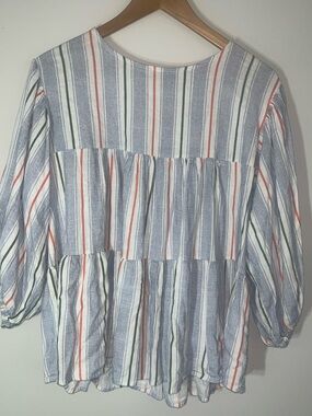 Ces Femme White Shirt with Blue, Green & Orange Stripes